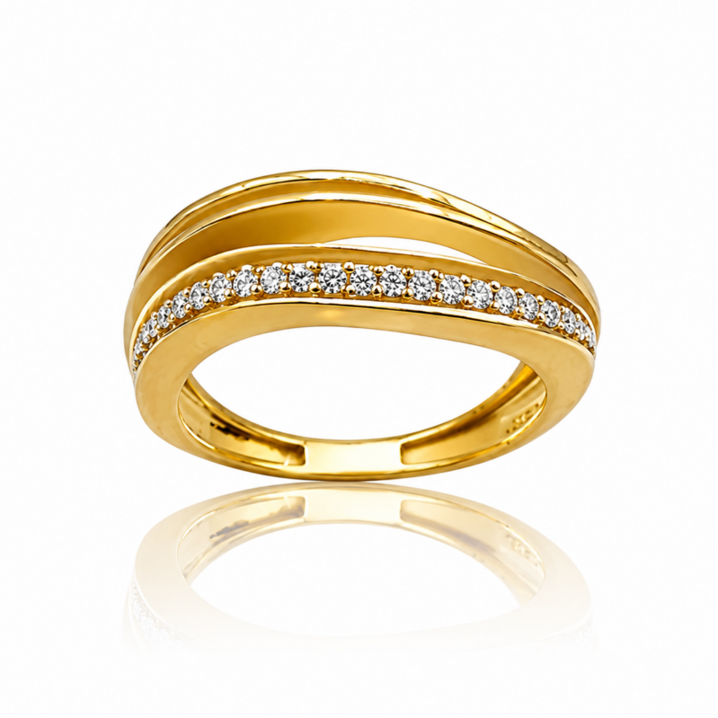 Anel Ondas Slim com Diamantes