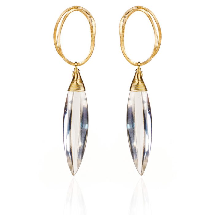 BRINCO ARGOLA CIPÓ PEDRA G - OURO AMARELO COM QUARTZO CRISTAL